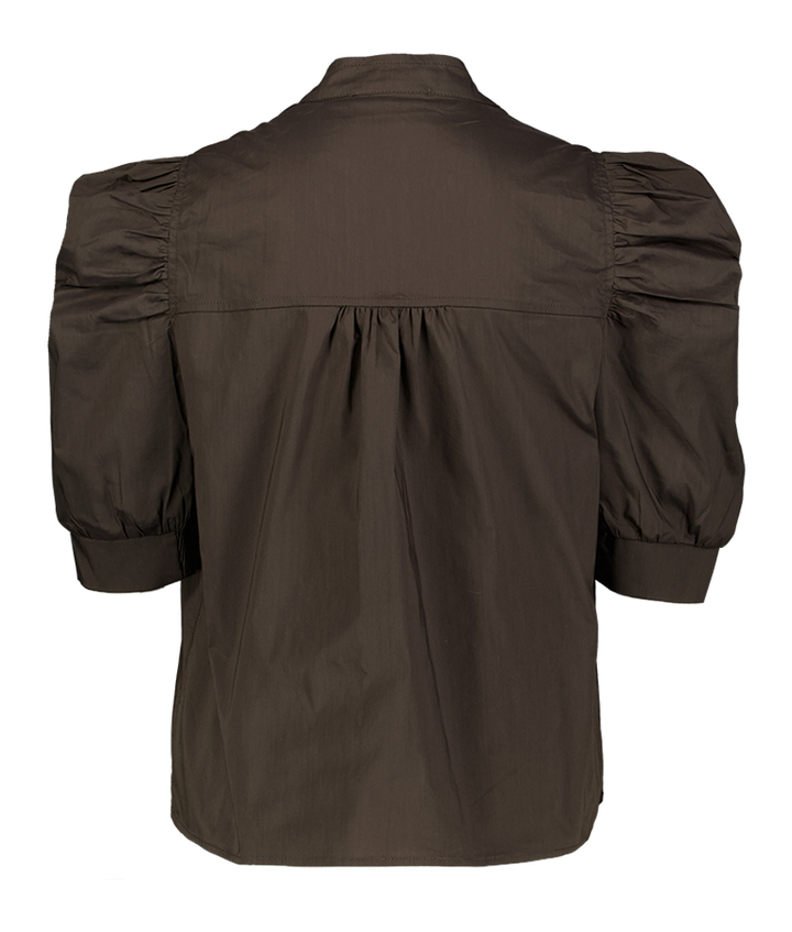 Donkerbruine blouse met pofmouw Roella Neo Noir 