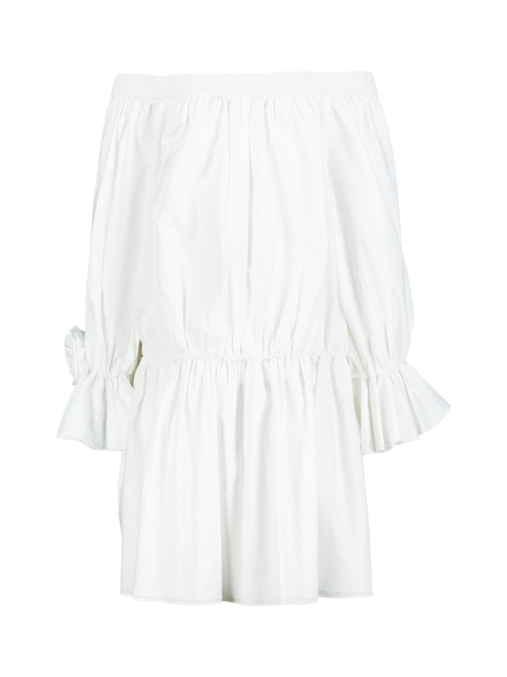 Witte, strapless katoenen mini-jurk met rozetdetails