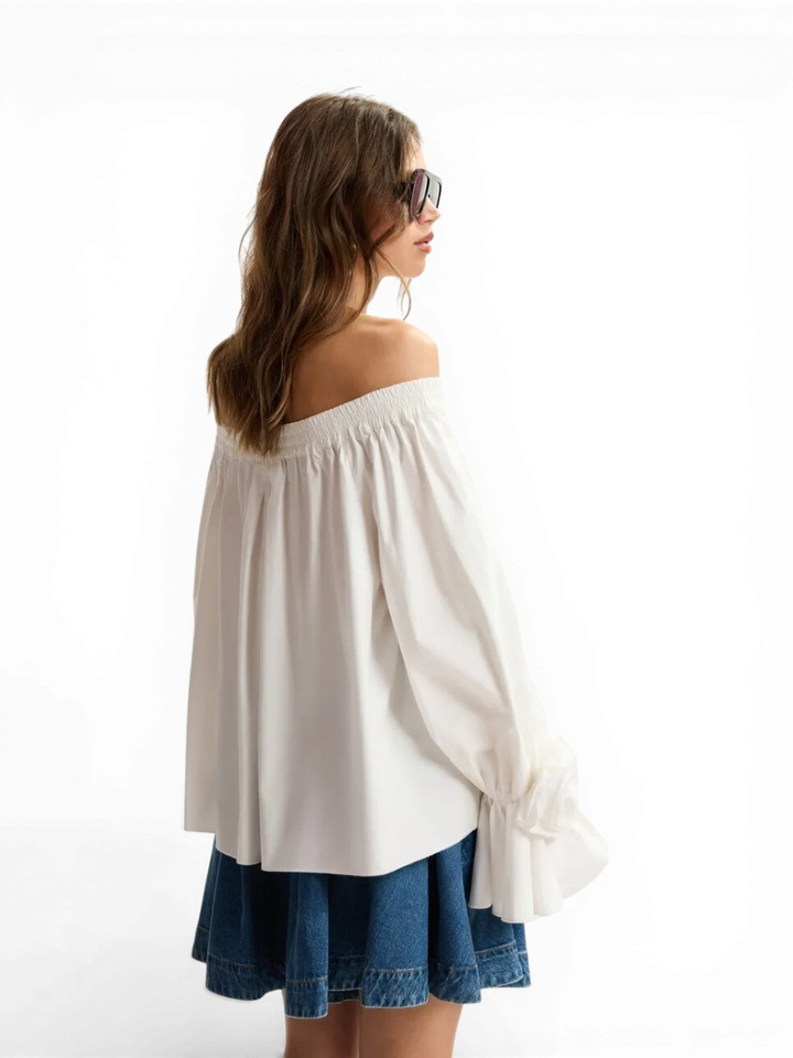 Crèmekleurige, strapless katoenen top met rozetdetails Jofie Essentiel