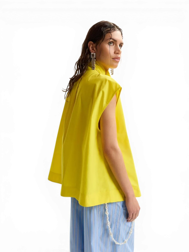 Gele mouwloze blouse met strikkraag Jalaysia Essentiel 