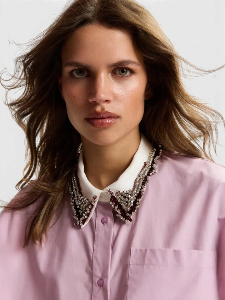 Lila mouwloze blouse met versierde kraag Janky Essentiel 