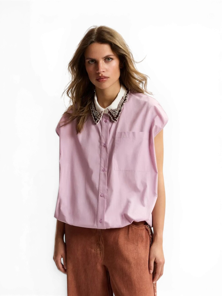 Lila mouwloze blouse met versierde kraag Janky Essentiel 