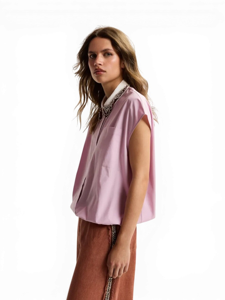 Lila mouwloze blouse met versierde kraag Janky Essentiel 