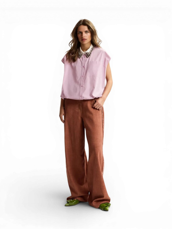 Lila mouwloze blouse met versierde kraag Janky Essentiel 