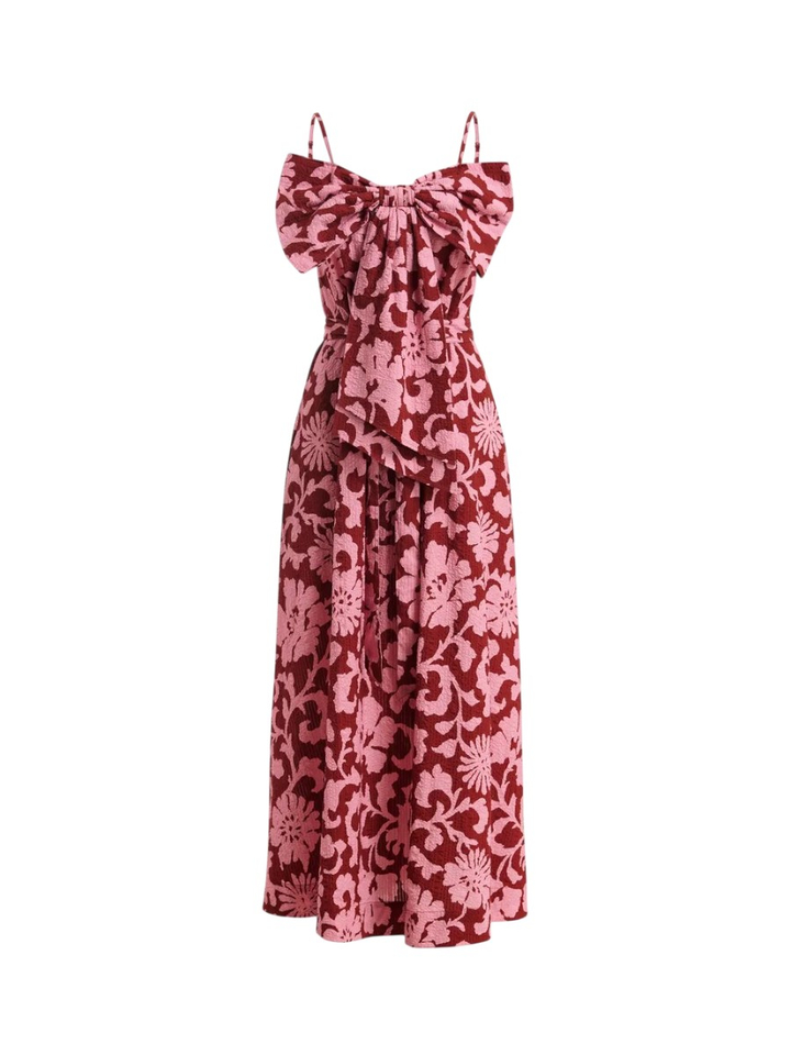 Midi-jurk in babydoll-stijl met roze en donkerrode bloemenprint en een strikdetail Johnson Essentiel 