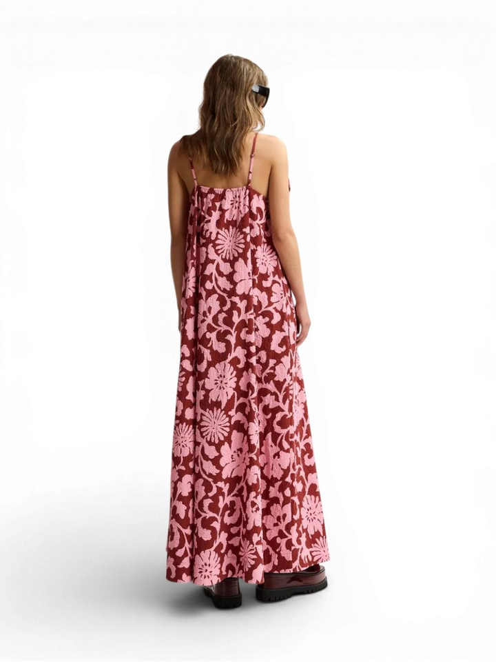 Midi-jurk in babydoll-stijl met roze en donkerrode bloemenprint en een strikdetail Johnson Essentiel 