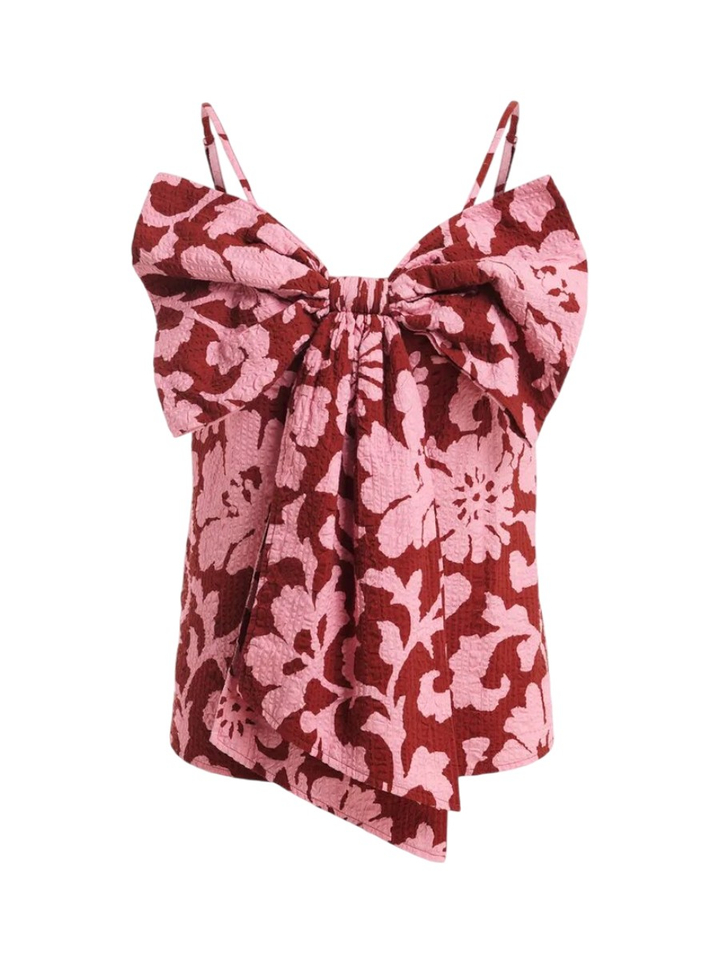 Katoenen top met bloemenprint in roze en donkerrood, met strikdetail Jogs Essentiel