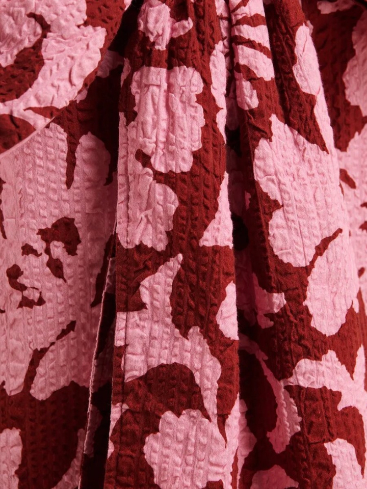 Katoenen top met bloemenprint in roze en donkerrood, met strikdetail Jogs Essentiel