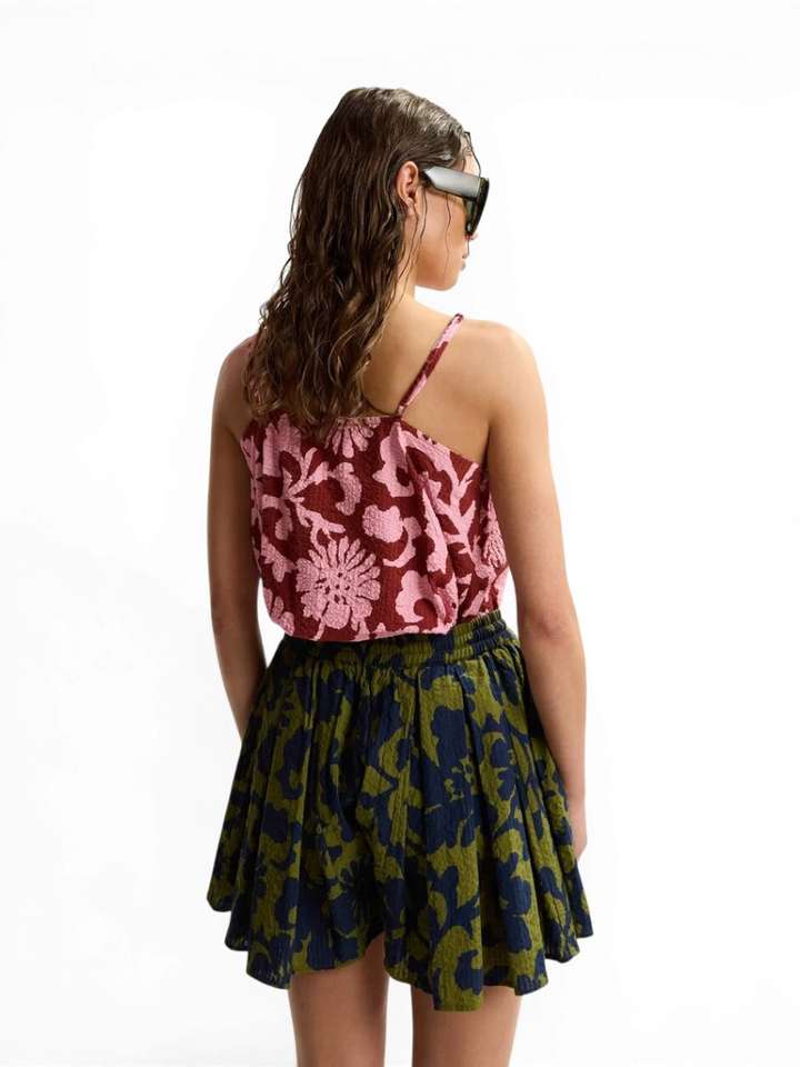 Katoenen top met bloemenprint in roze en donkerrood, met strikdetail Jogs Essentiel