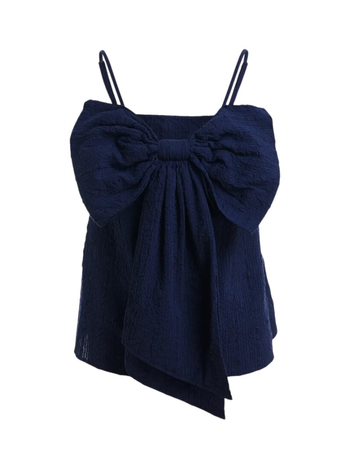 Donkerblauwe katoenen top met strikdetail Jogs Essentiel