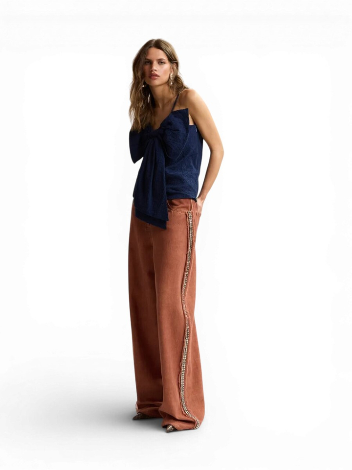 Donkerblauwe katoenen top met strikdetail Jogs Essentiel