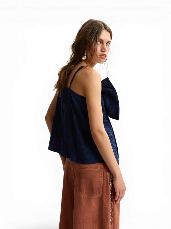 Donkerblauwe katoenen top met strikdetail Jogs Essentiel