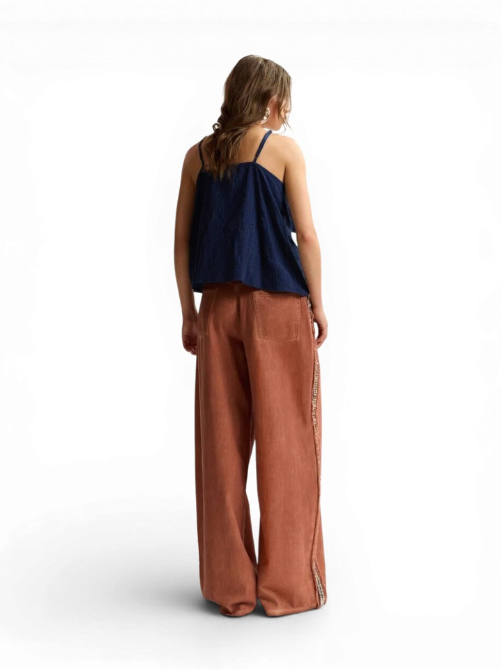 Donkerblauwe katoenen top met strikdetail Jogs Essentiel