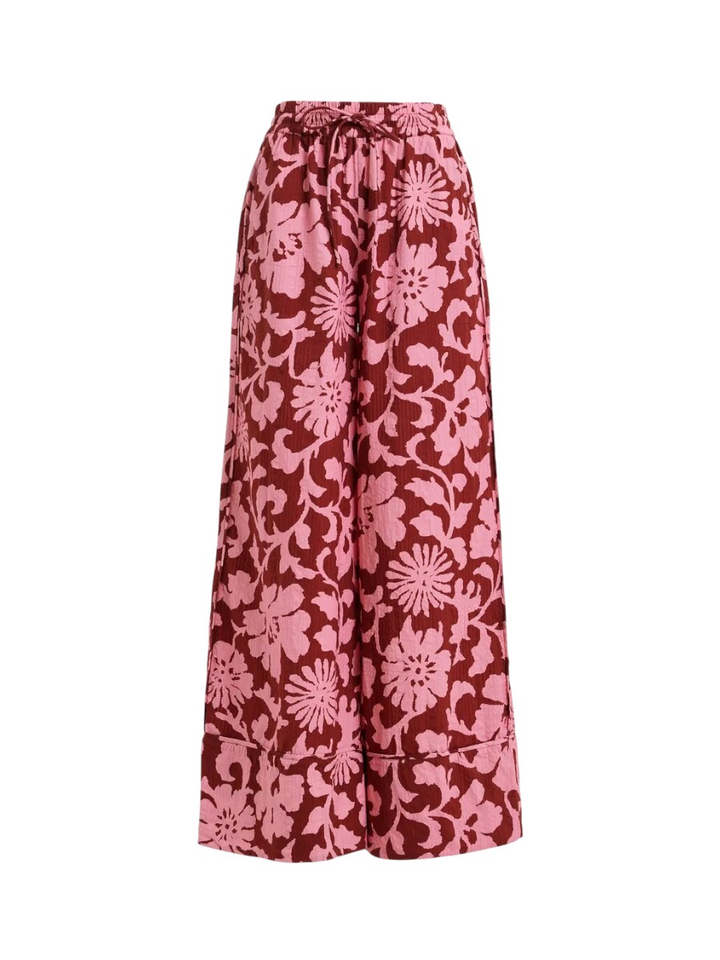 Roze en donkerrode wijde broek met constraststiksels Jomery Essentiel 