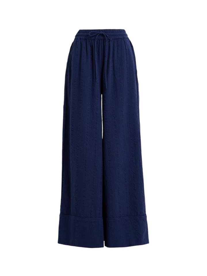 Donkerblauwe wijde broek met contraststiksels Jomery Essentiel 