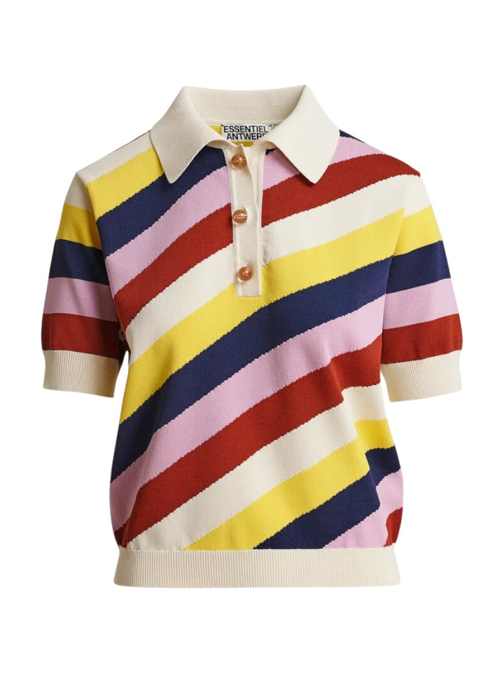 Gebroken wit en veelkleurig gestreepte polo met constrastknopen Jollow Essentiel 