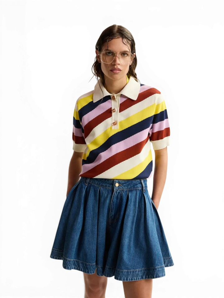 Gebroken wit en veelkleurig gestreepte polo met constrastknopen Jollow Essentiel 