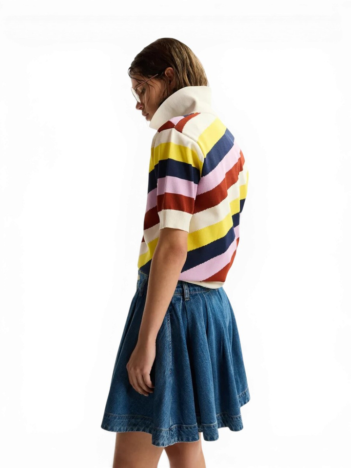 Gebroken wit en veelkleurig gestreepte polo met constrastknopen Jollow Essentiel 