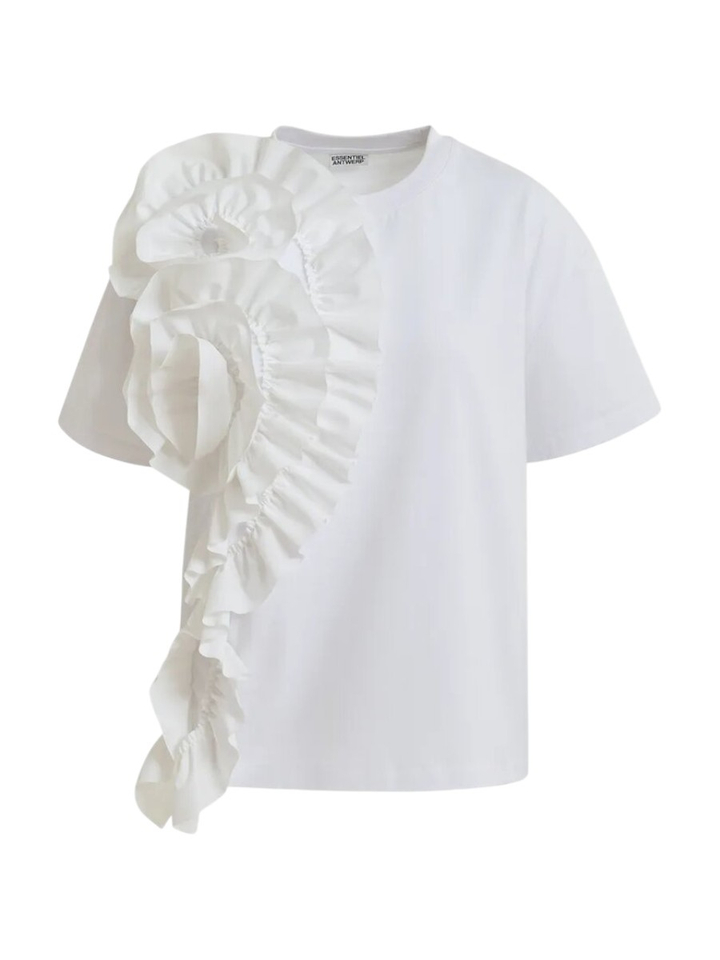 Wit katoenen t-shirt met oversized bloem Jidole Essentiel 