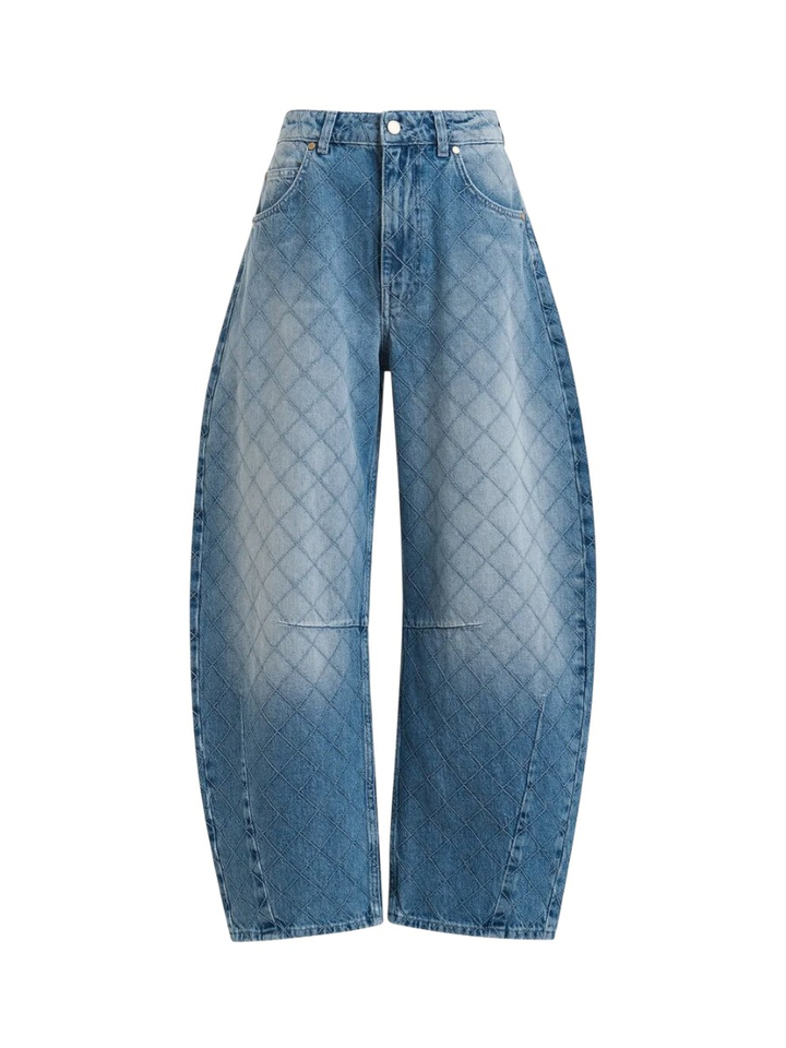 Blauwe katoenen jeans met barrelpijp en sierstiksels Katsu Essentiel 