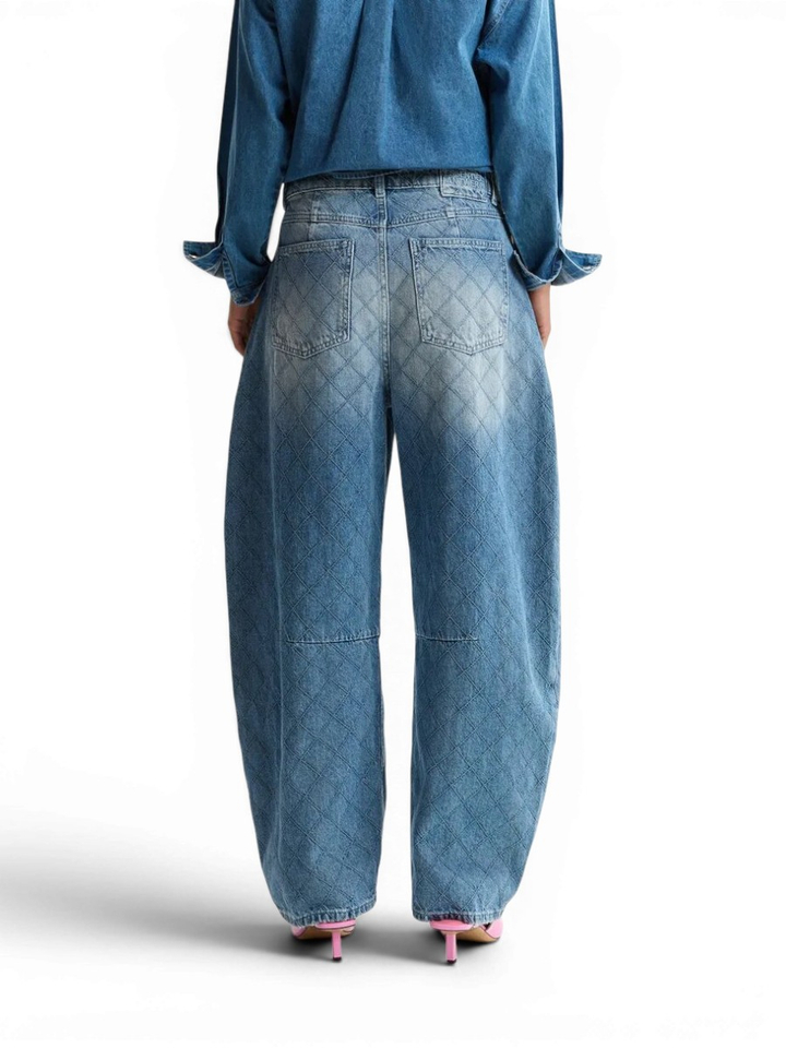 Blauwe katoenen jeans met barrelpijp en sierstiksels Katsu Essentiel 
