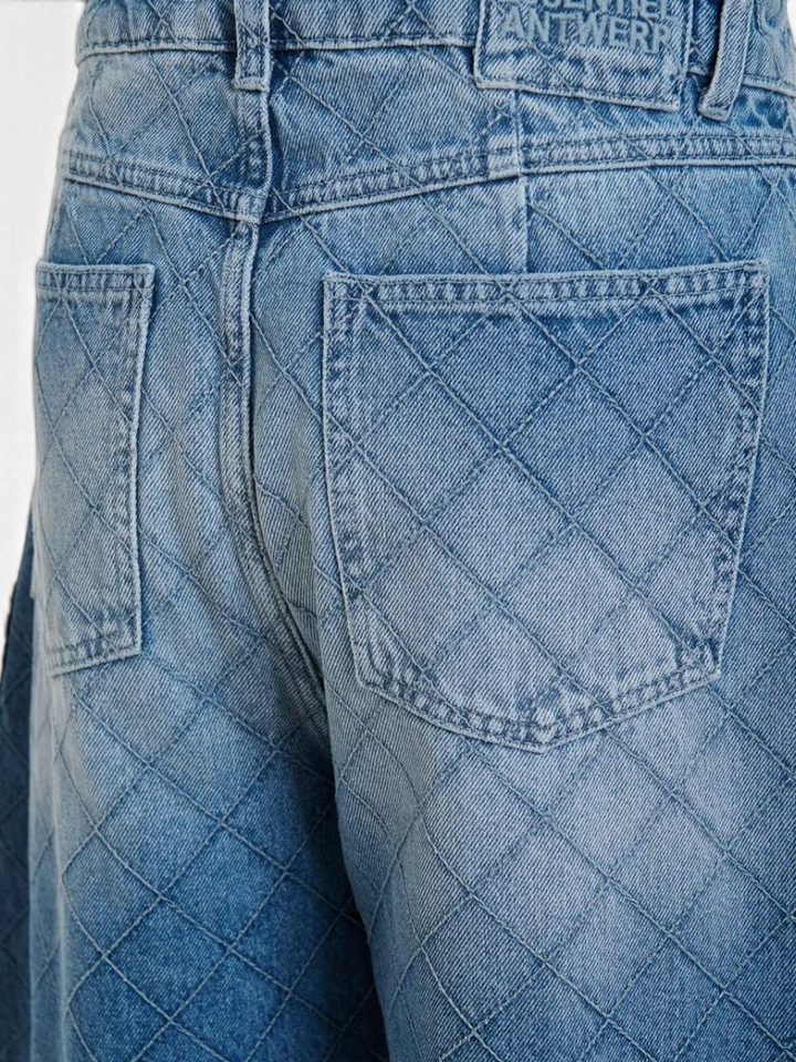 Blauwe katoenen jeans met barrelpijp en sierstiksels Katsu Essentiel 