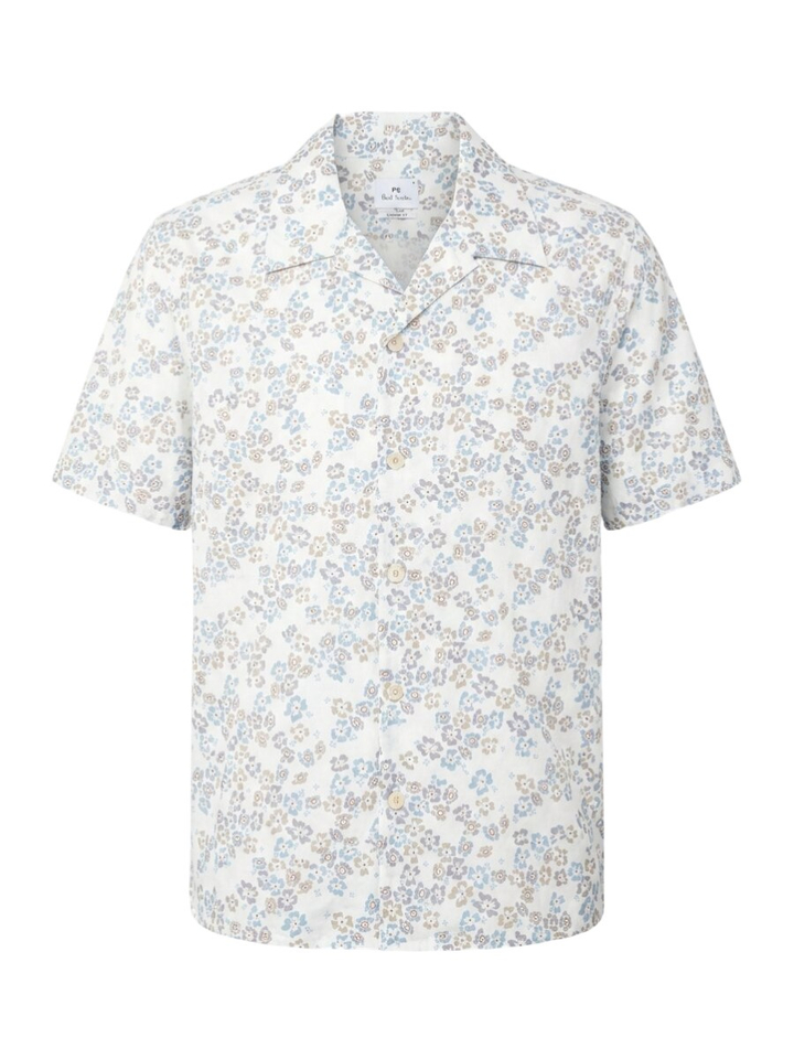 Wit katoenen hemd (regular fit) met bloemen en korte mouwen Paul Smith 