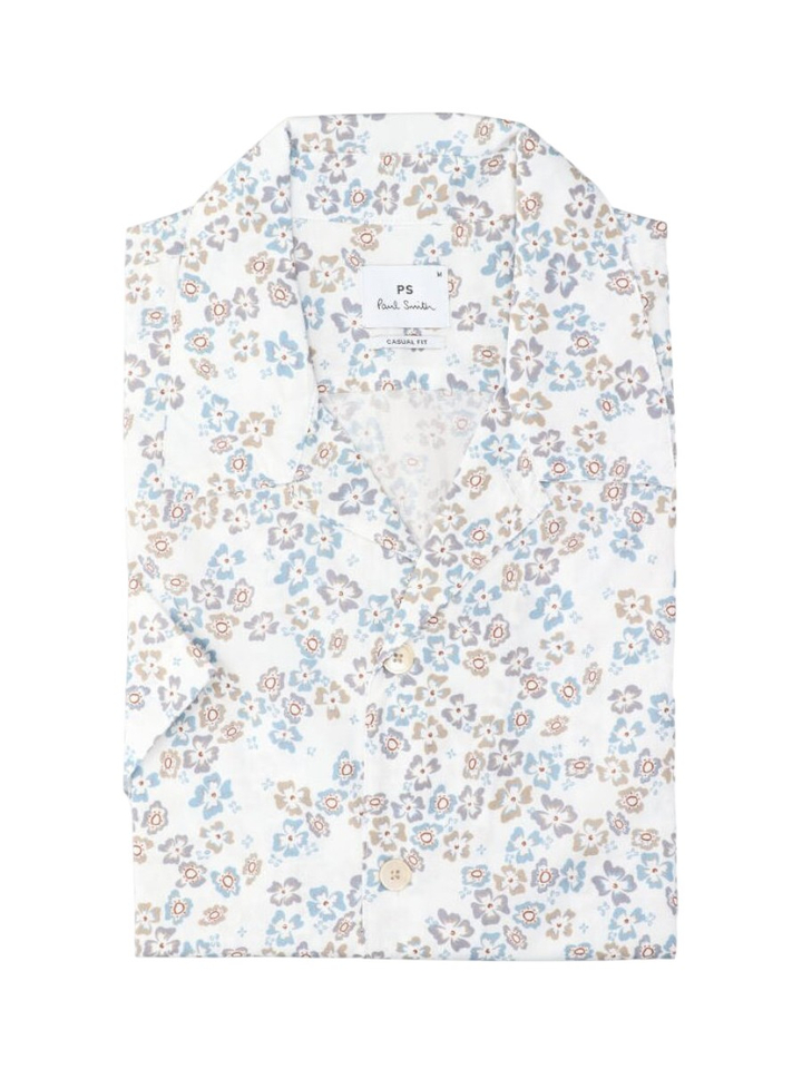 Wit katoenen hemd (regular fit) met bloemen en korte mouwen Paul Smith 