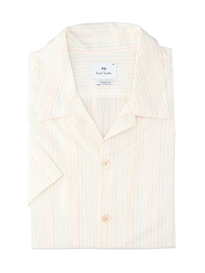 Beige katoenen hemd (regular fit) met mutlicolor strepen en korte mouwen Paul Smith