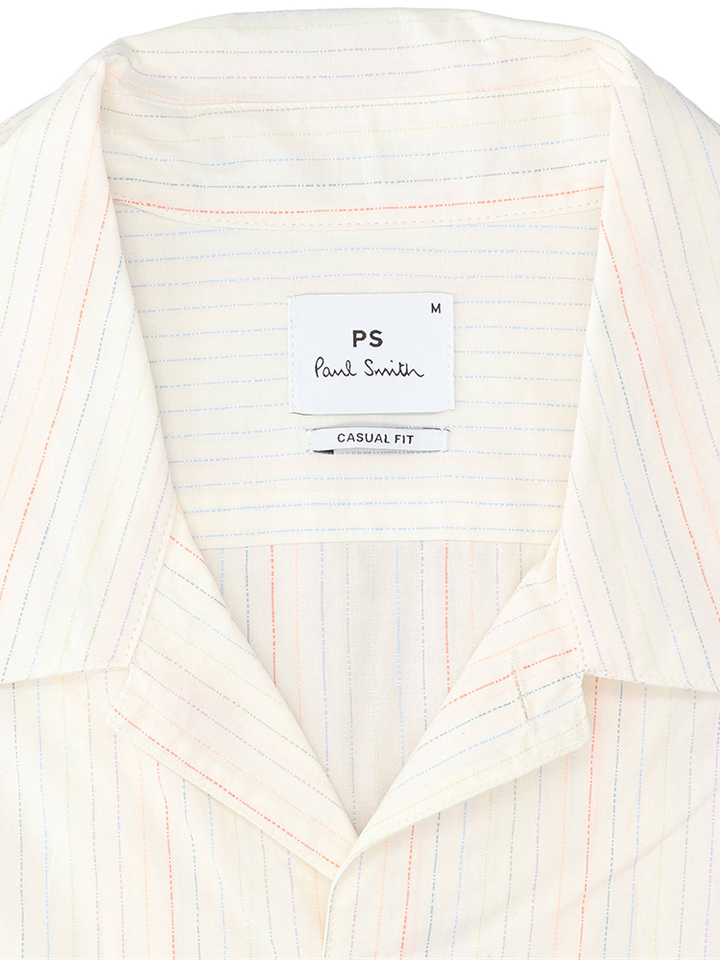 Beige katoenen hemd (regular fit) met mutlicolor strepen en korte mouwen Paul Smith