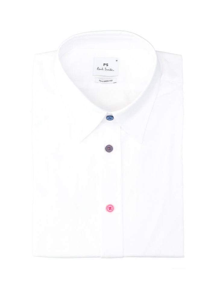 Wit linnen hemd (regular fit) met kleurrijke knopen en lange mouwen Paul Smith 