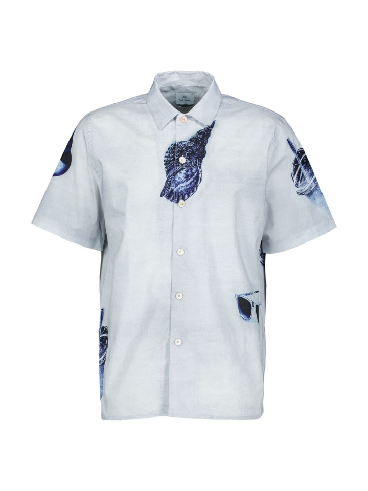 Lichtblauw hemd (regular fit) met print en korte mouwen Paul Smith 