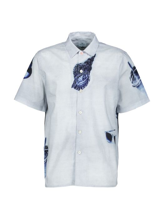 Lichtblauw hemd (regular fit) met print en korte mouwen Paul Smith