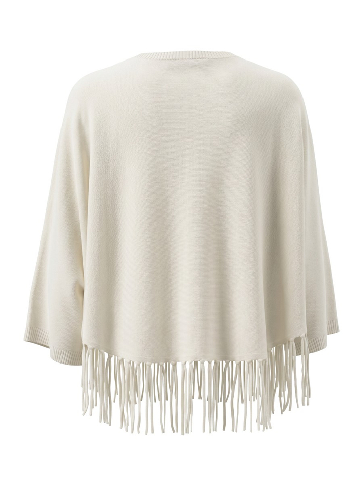 Crèmekleurige poncho met franjes in wol en kasjmier Herzen's