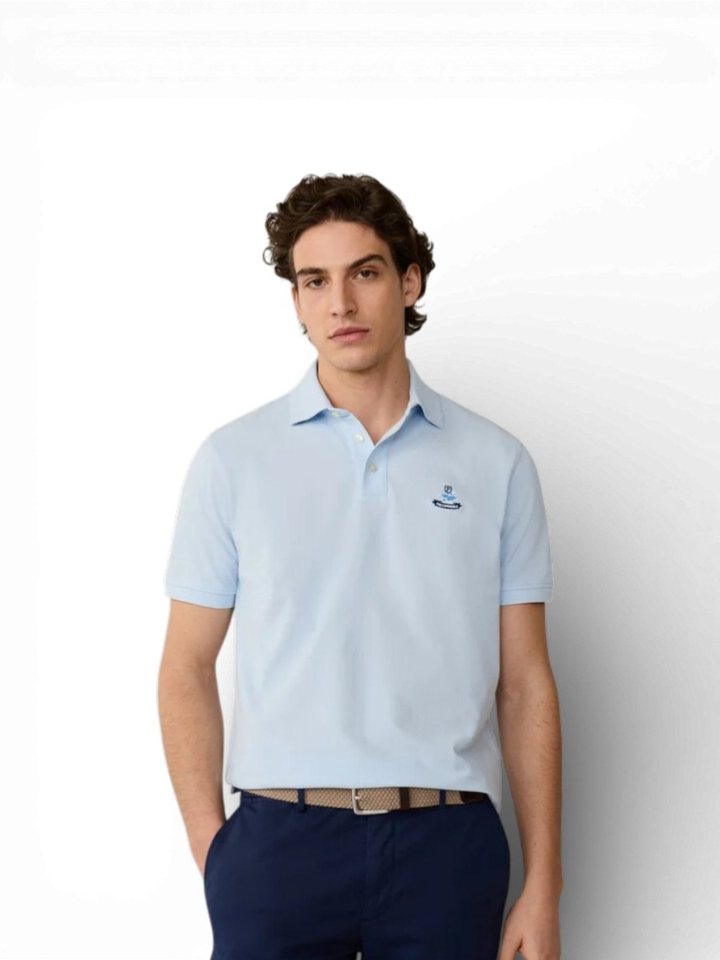 Licht blauwe katoenen polo Faconnable
