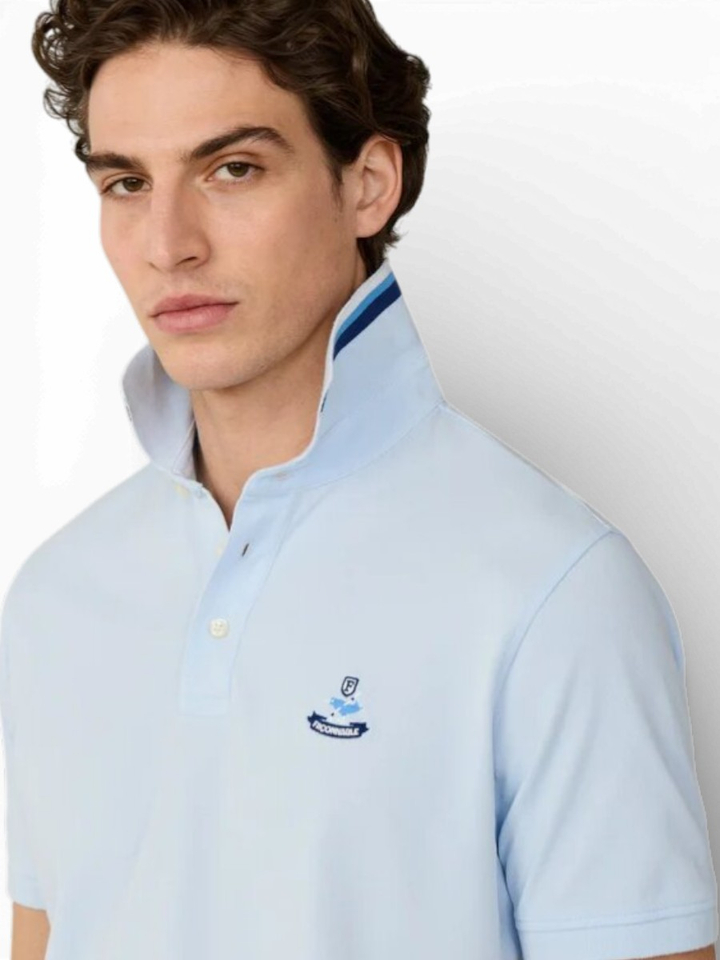 Licht blauwe katoenen polo Faconnable