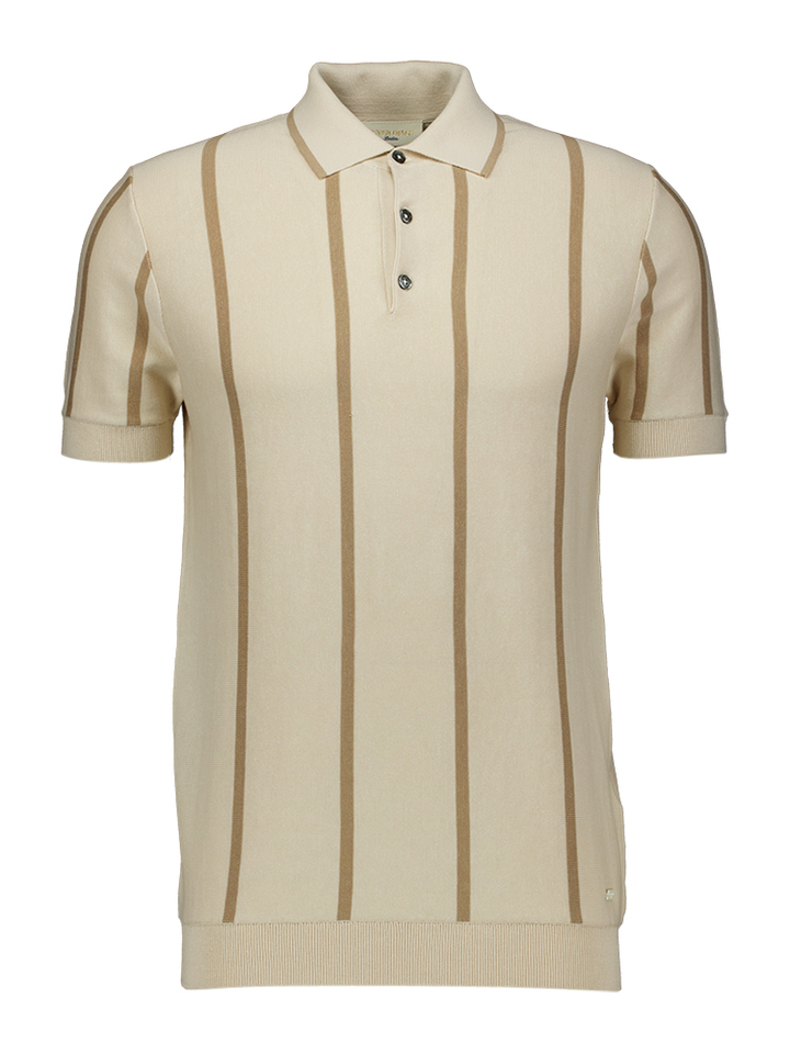 Beige polo korte mouw met streep detail Rayan Seven Dials 