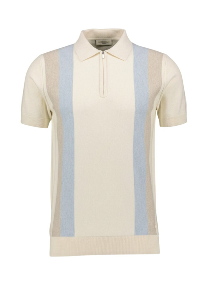 Beige gestreepte polo met korte rits Fry Seven Dials 