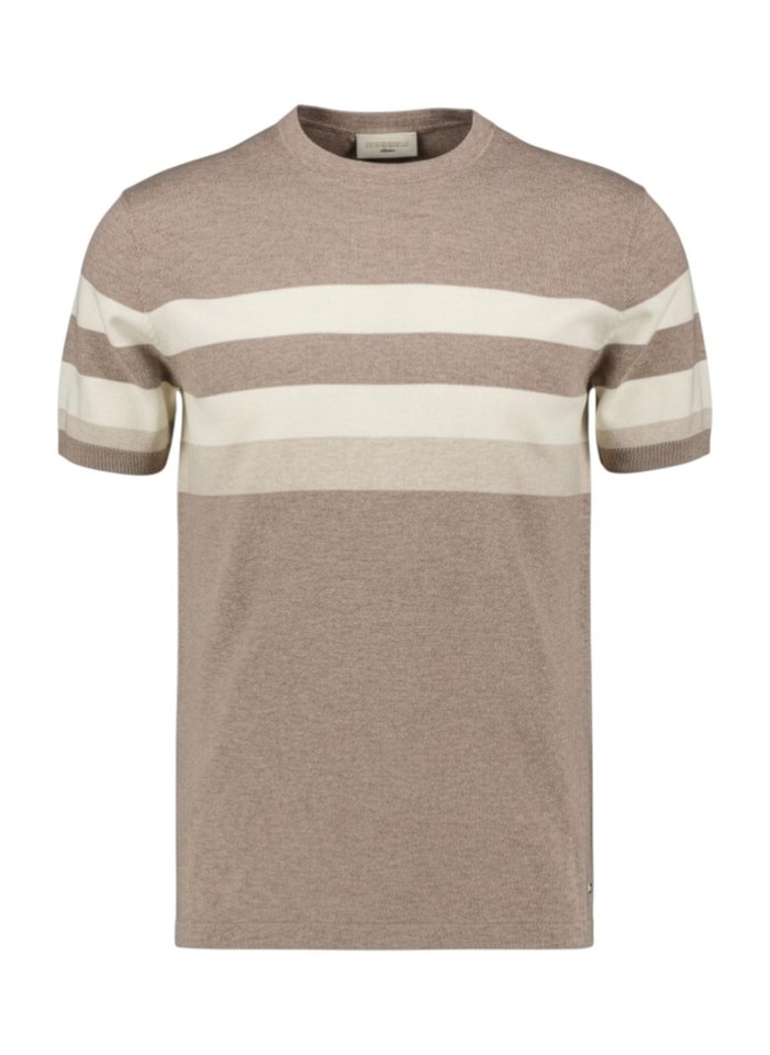 Bruine trui met ecru strepen en korte mouwen Ledger Seven Dials 