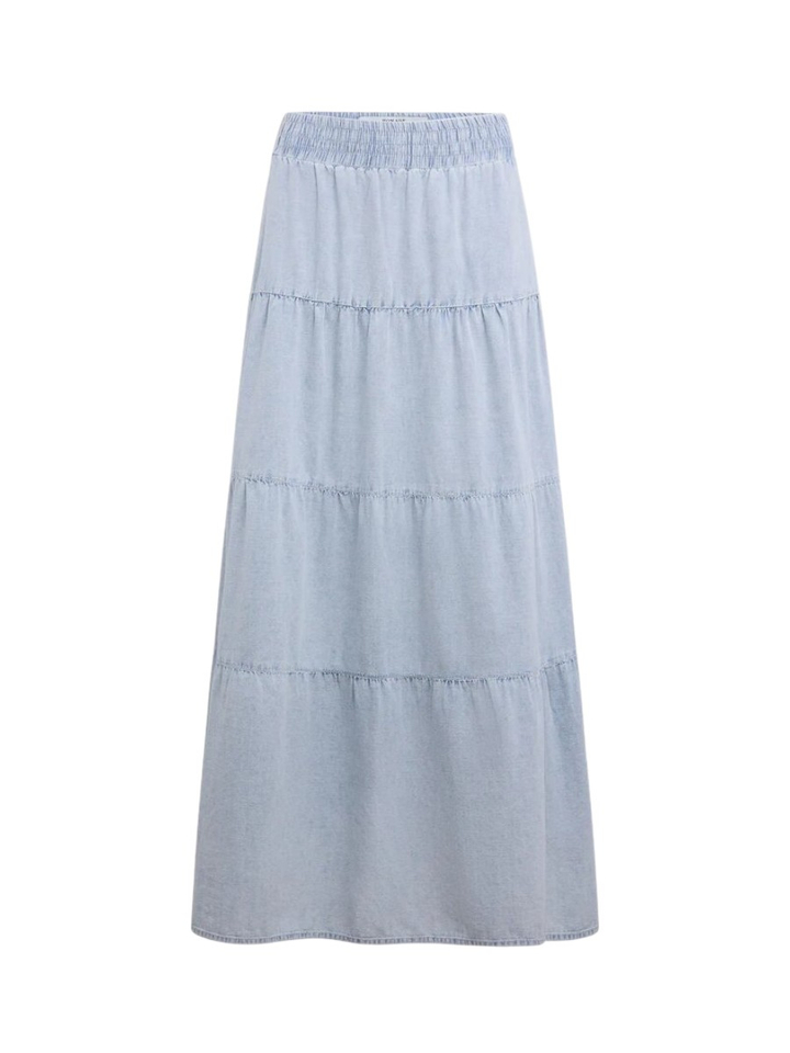 Blauwe lange rok in jeanslook met elastiek Homage 