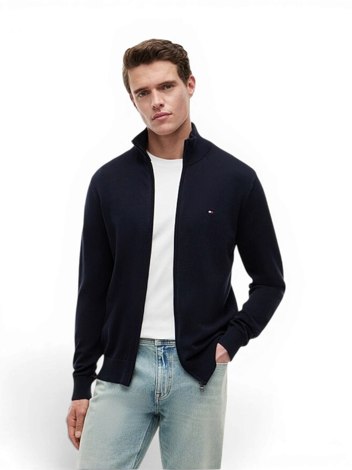 Zwarte blauwe cardigan met rits Tommy Hilfiger
