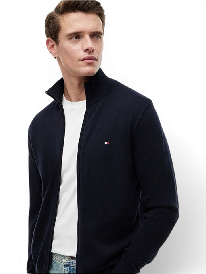 Zwarte blauwe cardigan met rits Tommy Hilfiger