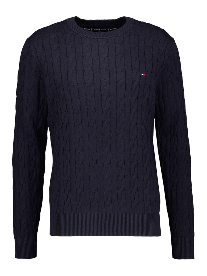 Donkerblauwe trui met kabel Tommy Hilfiger 
