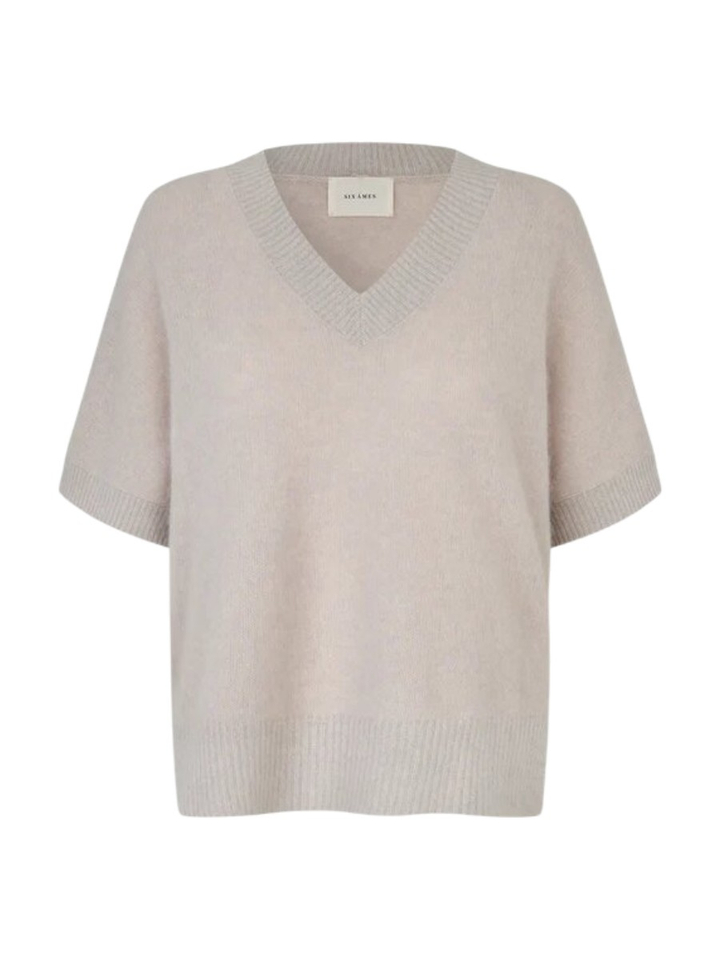 Beige wollen trui met V-hals Dana Six Ames 