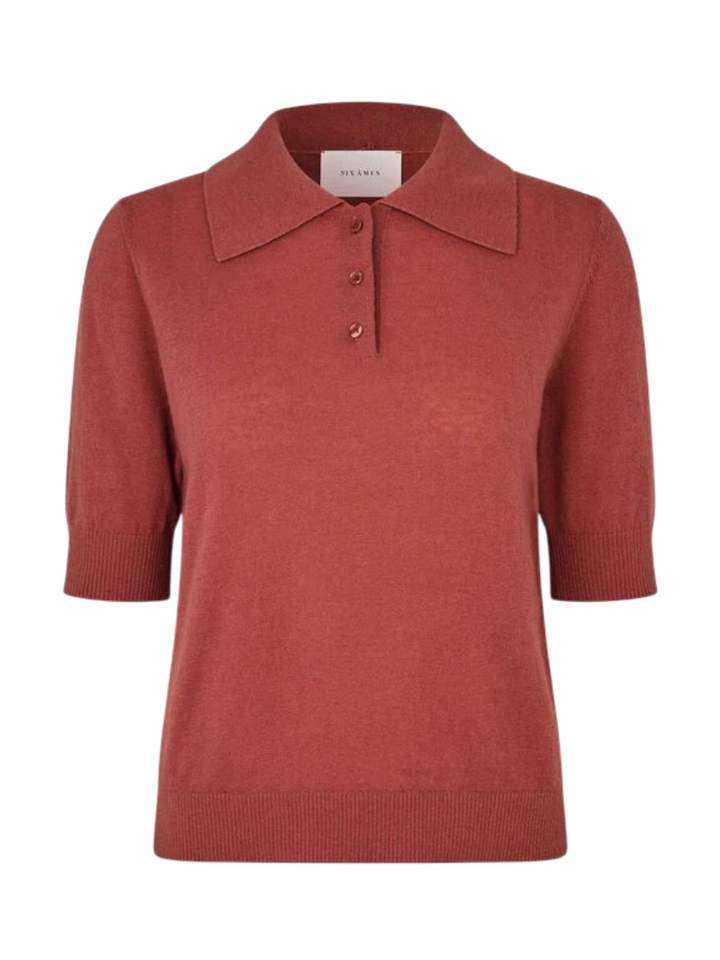 Donkerroze polo in merino wol Ribena Six Ames
