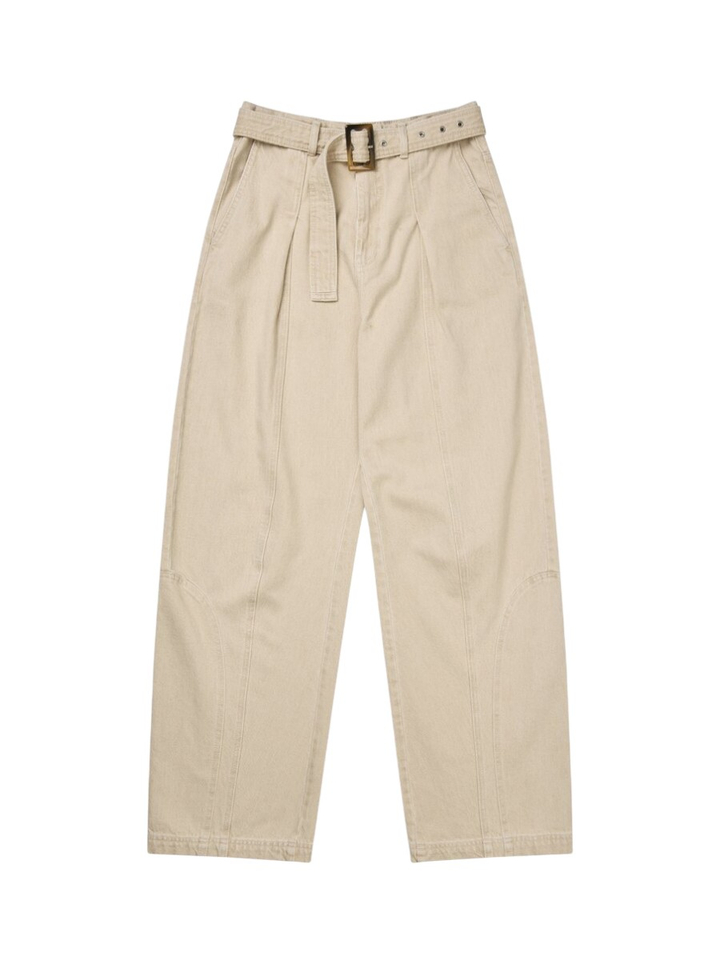 Beige barrel jeans met riem Nanina Munthe 