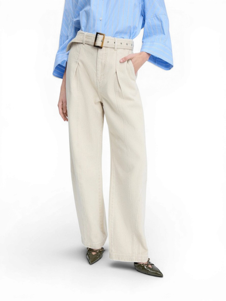 Beige barrel jeans met riem Nanina Munthe 