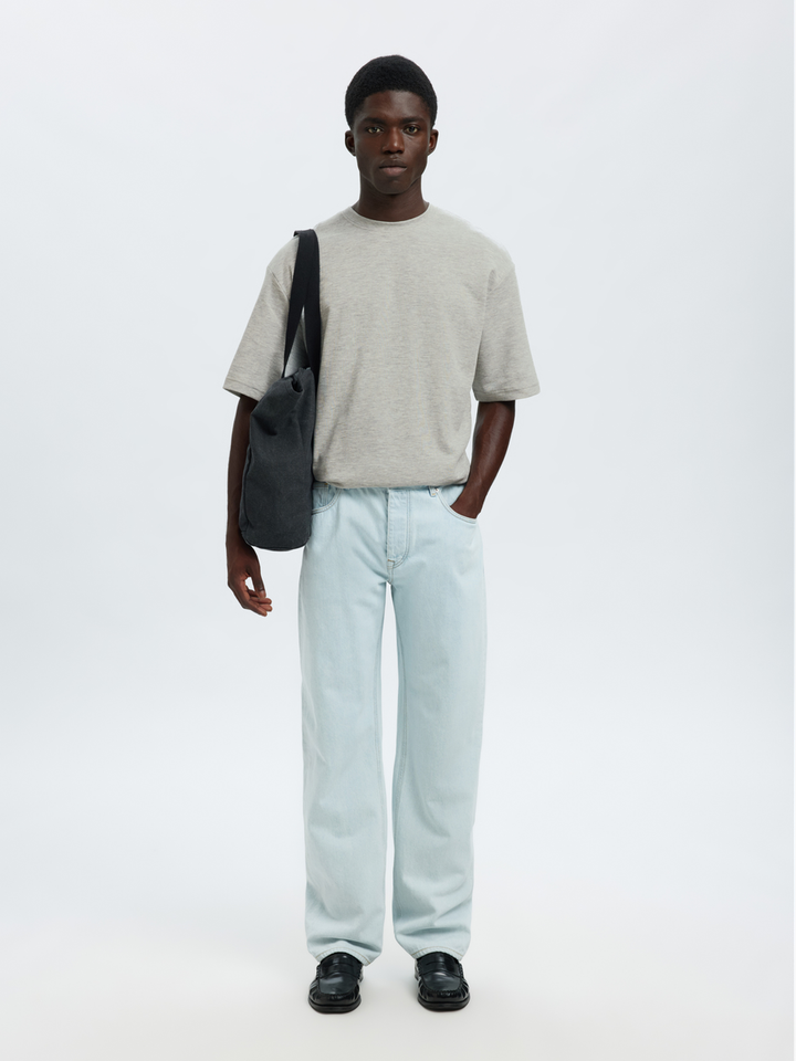 Lichtgrijze katoenen t-shirt Selected 