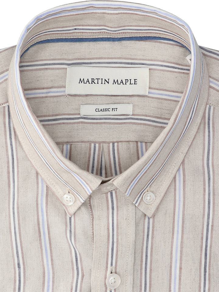 Beige linnen hemd (regular fit) met strepen en lange mouwen Martin Maple 