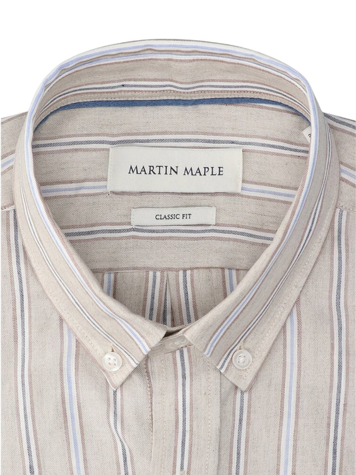 Beige linnen hemd (regular fit) met strepen en lange mouwen Martin Maple 